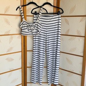 Nautical stripe crop top +wide leg pant set